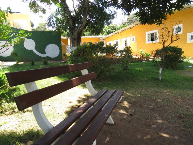 Área verde da Clínica Affection, com bancos e árvores